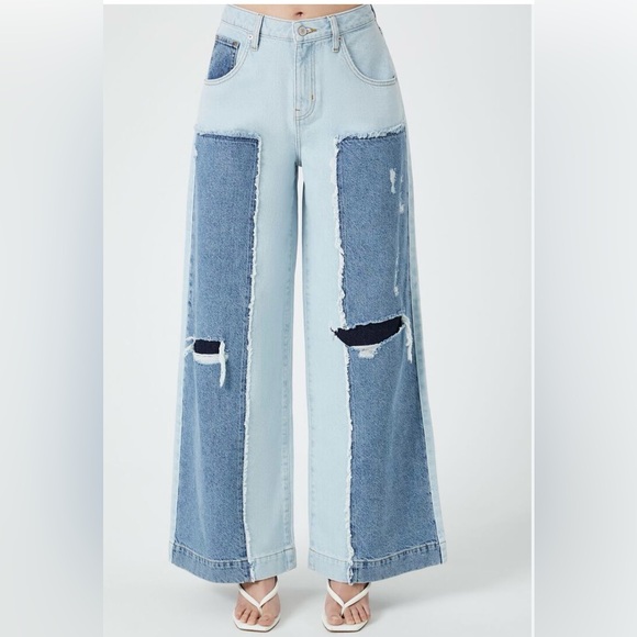 NWT Forever 21 Color-blocked Women’s Low Rise Wide Leg Jeans Size 30 - Picture 4 of 16
